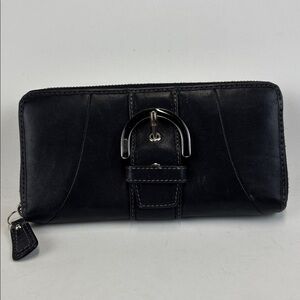 COACH Black Buckle Zip Around Leather Wallet